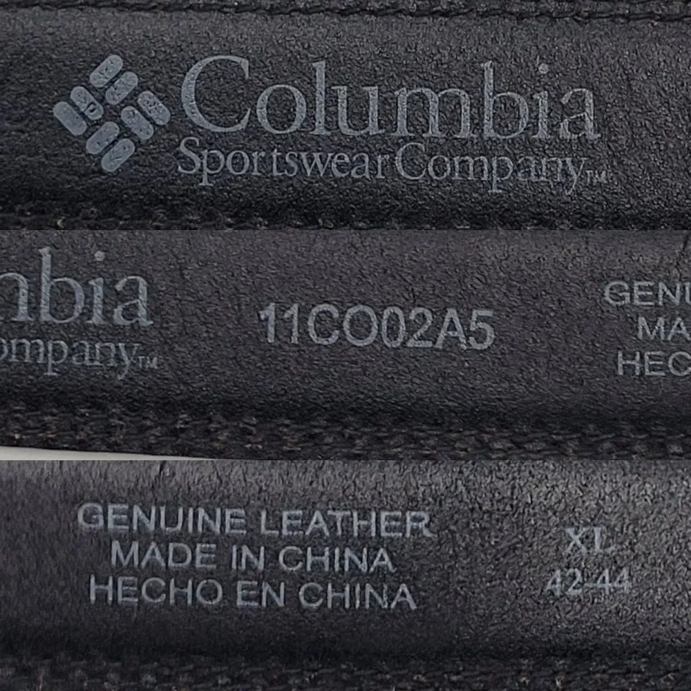 Columbia Black Genuine Leather Bronze Distressed Belt XL‎ Contrast Stitching